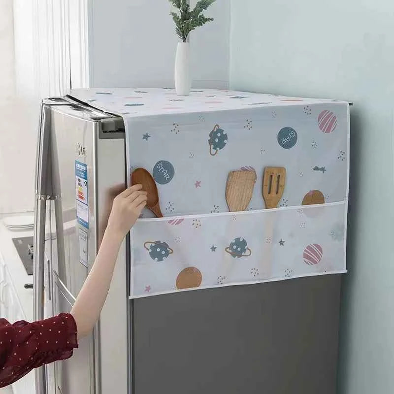 Refrigerator Dust Cover with Storage Bag Washable Printing Multi-purpose Household Washing Machine Cabinet Dust Protection Cover