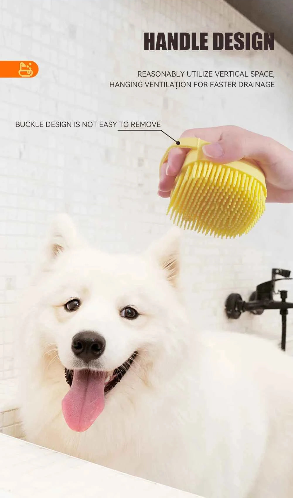 Dog Bathing Brush Pet Massage Brush Shampoo Dispenser Soft Silicone Brush Rubber Bristle for Dogs and Cats Shower Grooming Tool