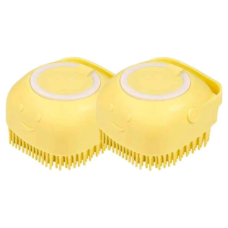 Dog Bathing Brush Pet Massage Brush Shampoo Dispenser Soft Silicone Brush Rubber Bristle for Dogs and Cats Shower Grooming Tool