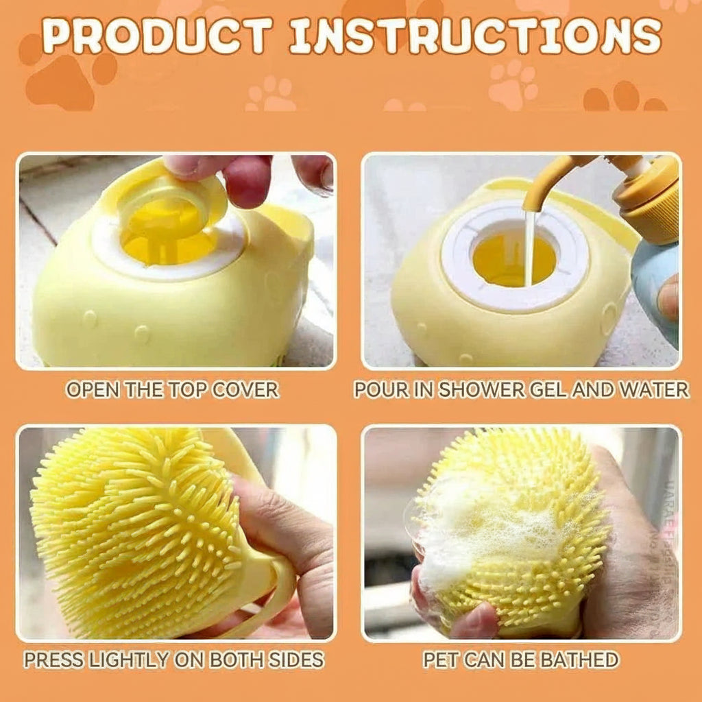 Dog Bathing Brush Pet Massage Brush Shampoo Dispenser Soft Silicone Brush Rubber Bristle for Dogs and Cats Shower Grooming Tool