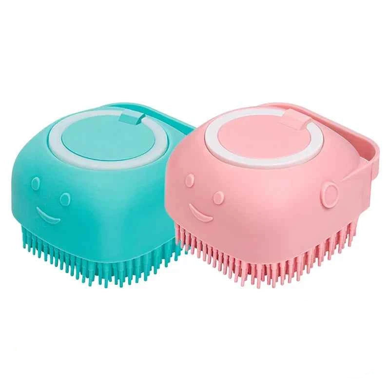 Dog Bathing Brush Pet Massage Brush Shampoo Dispenser Soft Silicone Brush Rubber Bristle for Dogs and Cats Shower Grooming Tool