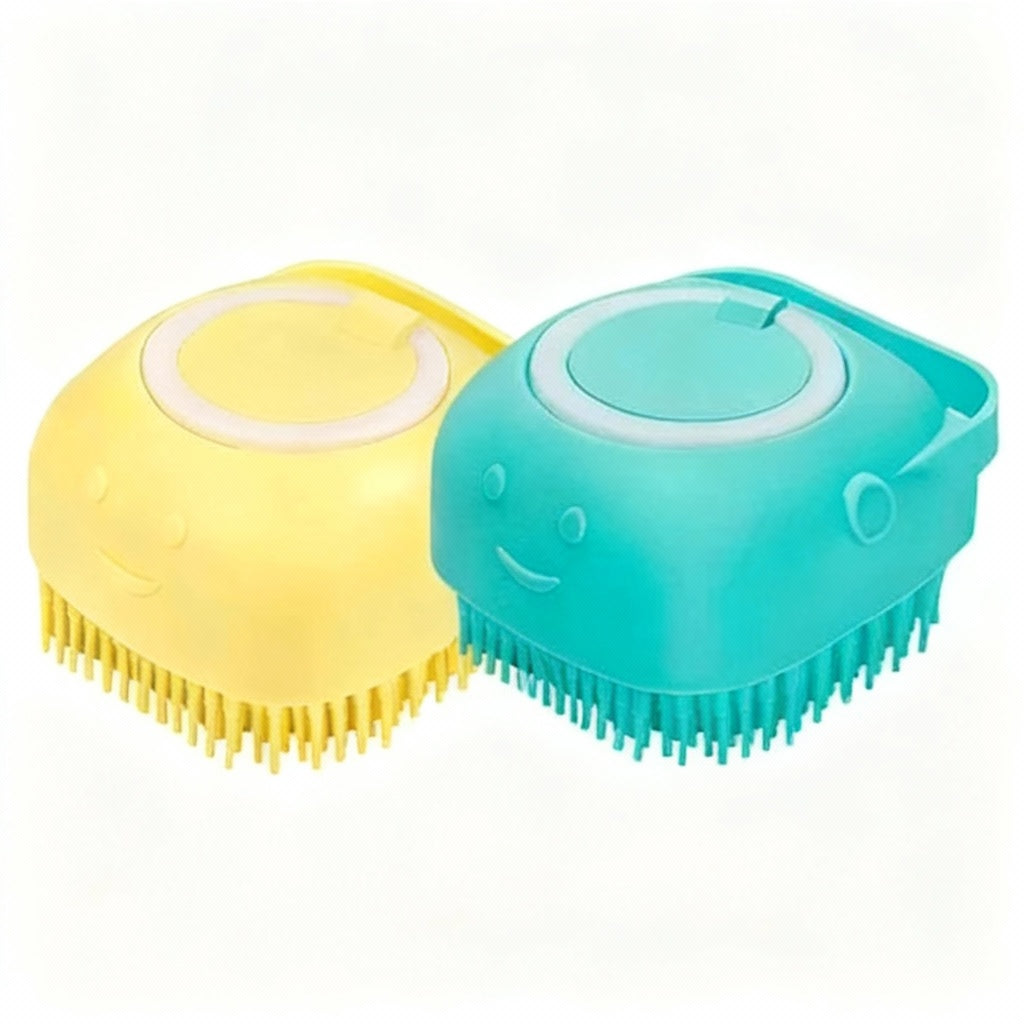 Dog Bathing Brush Pet Massage Brush Shampoo Dispenser Soft Silicone Brush Rubber Bristle for Dogs and Cats Shower Grooming Tool
