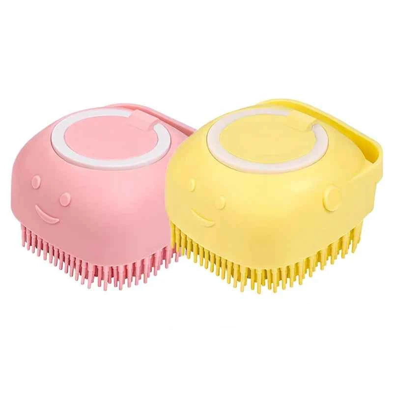 Dog Bathing Brush Pet Massage Brush Shampoo Dispenser Soft Silicone Brush Rubber Bristle for Dogs and Cats Shower Grooming Tool