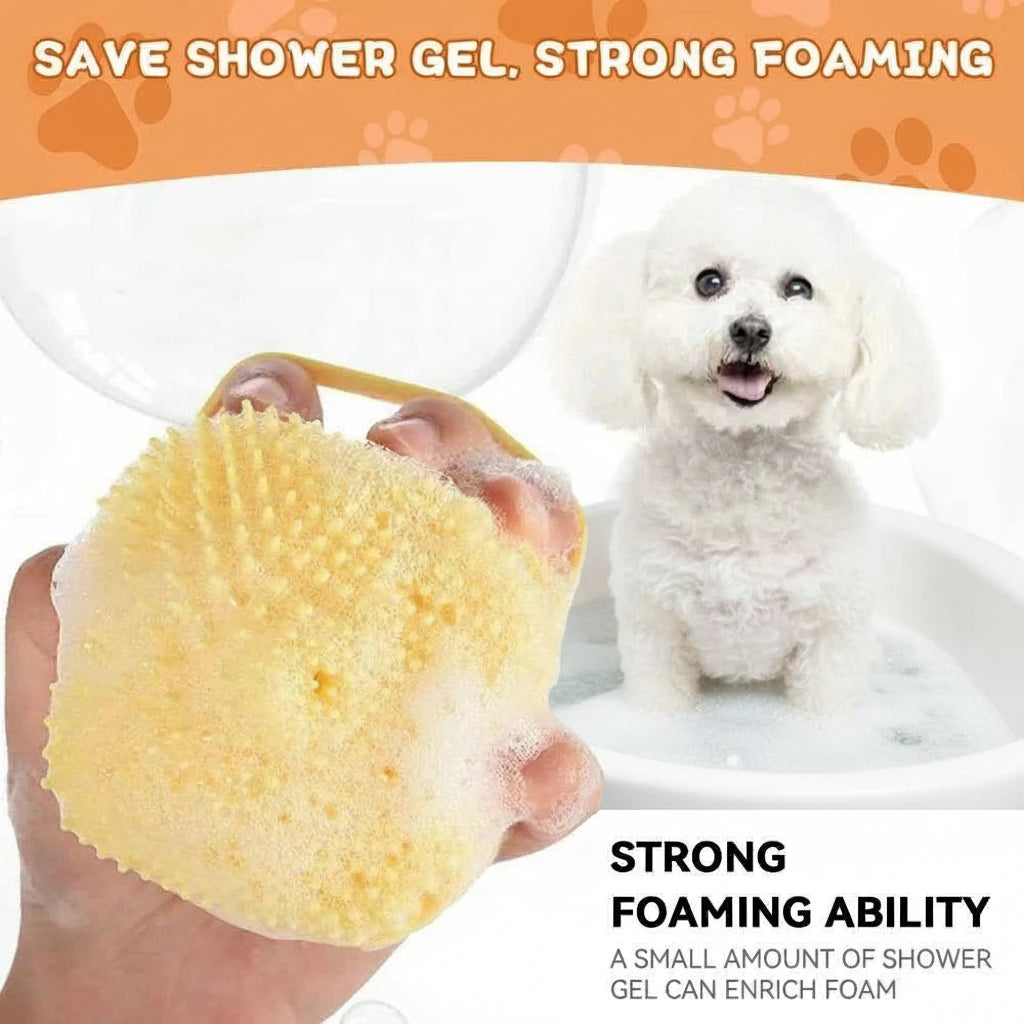 Dog Bathing Brush Pet Massage Brush Shampoo Dispenser Soft Silicone Brush Rubber Bristle for Dogs and Cats Shower Grooming Tool