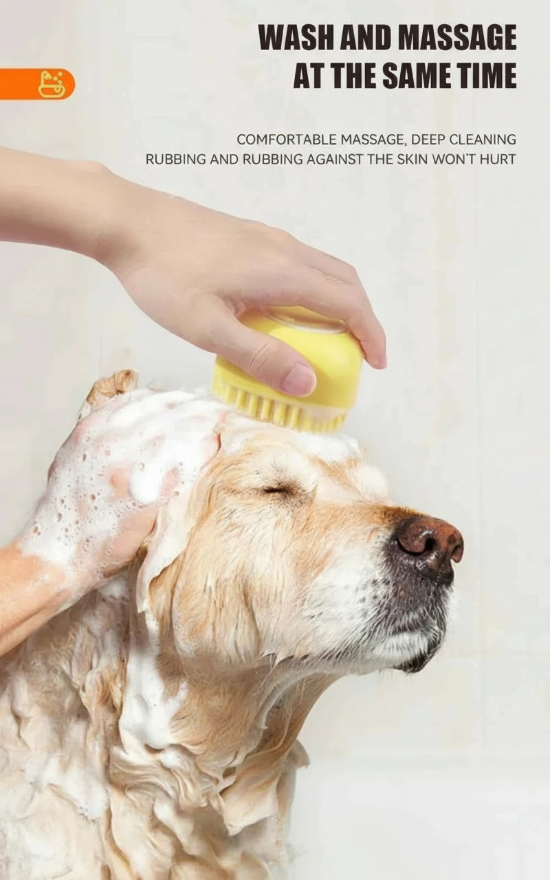 Dog Bathing Brush Pet Massage Brush Shampoo Dispenser Soft Silicone Brush Rubber Bristle for Dogs and Cats Shower Grooming Tool