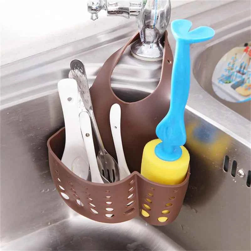 Home Storage Drain Basket Kitchen Sink Holder Adjustable Soap Sponge Shlf Hanging Drain Basket Bag Kitchen Accessories