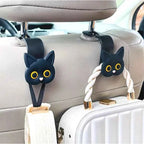 2pcs Adorable 3D Cartoon Cat Car Seat Headrest Hooks - Universal Vehicle Storage Organizer for Handbags, Purses, Coats - Cute Ca