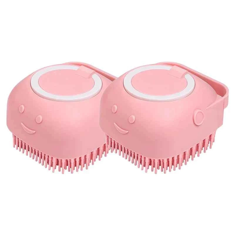 Dog Bathing Brush Pet Massage Brush Shampoo Dispenser Soft Silicone Brush Rubber Bristle for Dogs and Cats Shower Grooming Tool